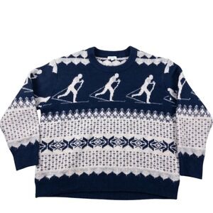 Cocobleu‎ Knit Sweater Womens Large Navy Ski Fair Isle Crosscountry Winter Retro